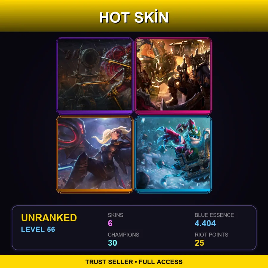 EUNE | Lv56 | Unranked | 6 Skin | 30 Champ — LoL account