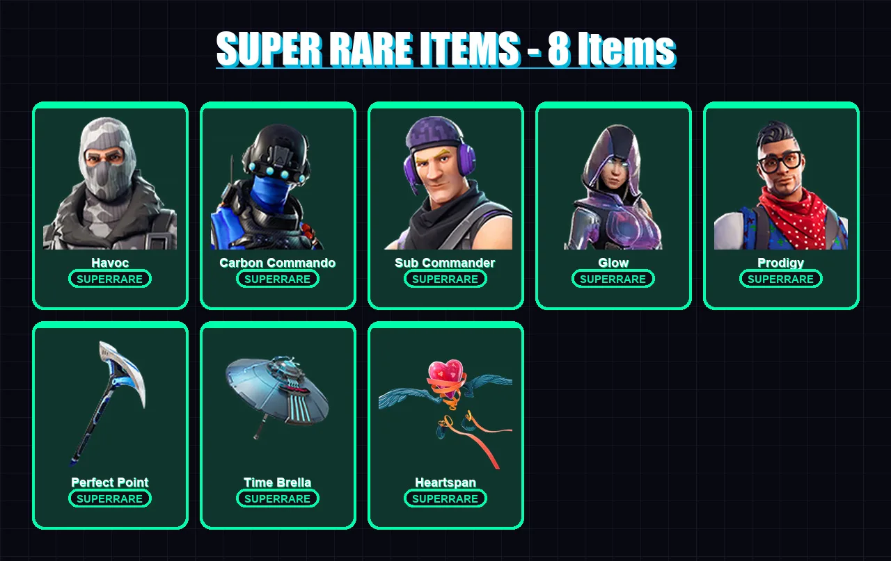 [PS4/PS5/XBOX/PC] | Havoc | Carbon Commando | Sub Commander | Glow | Prodigy | 56 skin | 50 pickaxe | 48 emote | 55 glider | Lv794