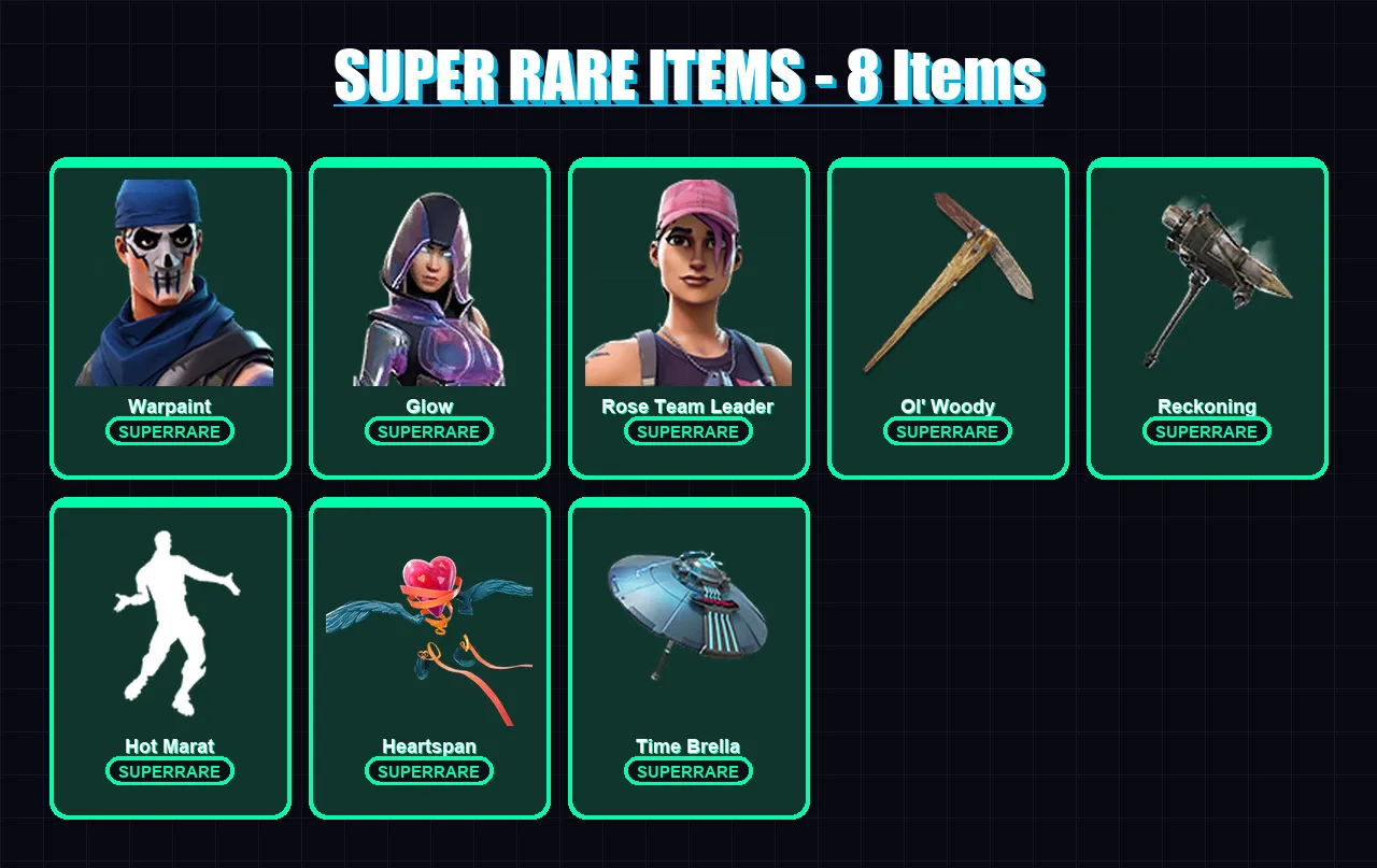 [PC/XBOX/PSN] | Warpaint | Glow | Rose Team Leader | Blackheart | Gear Specialist Maya | 64 skin | 72 pickaxe | 67 emote | 82 glider | Lv1050