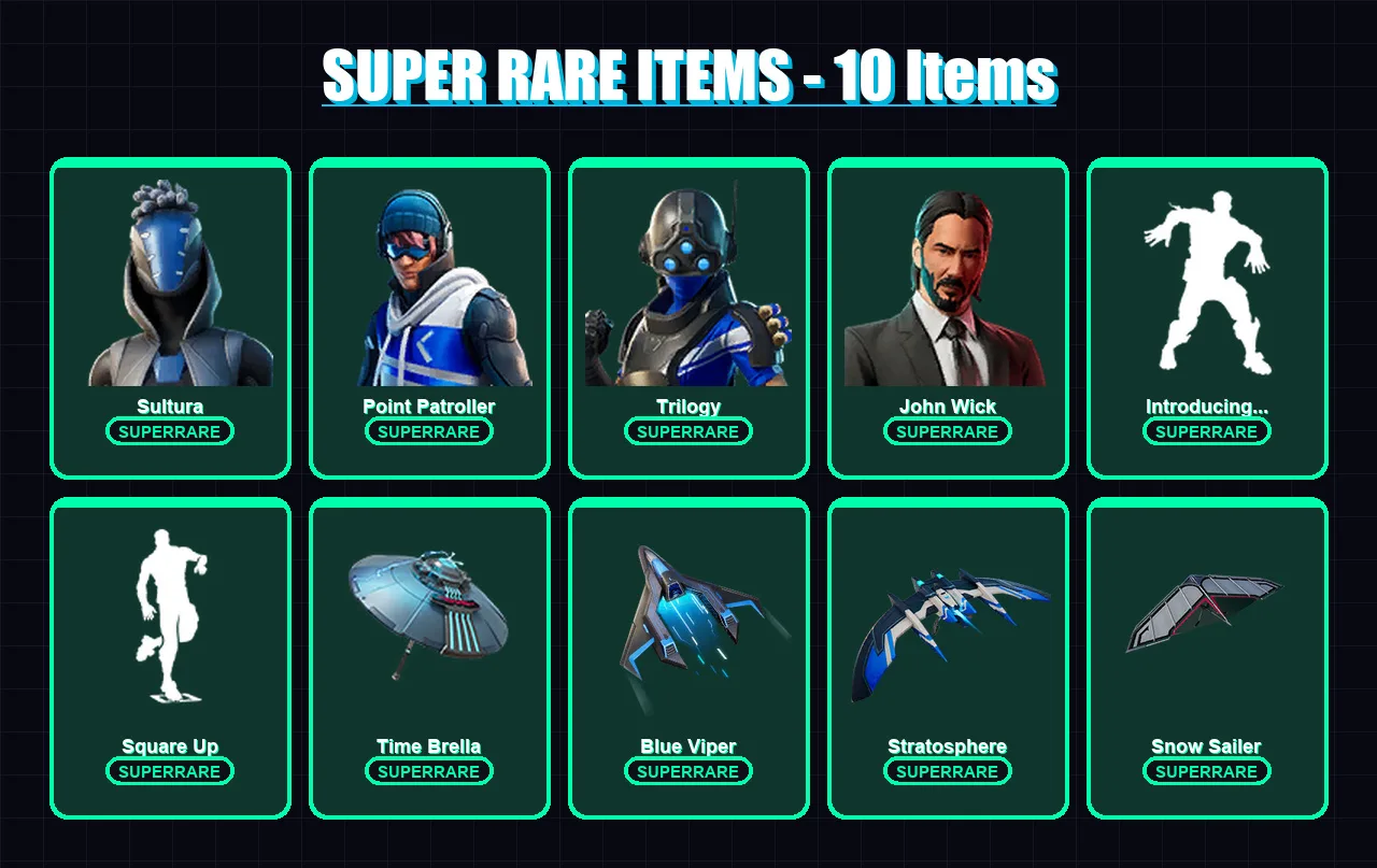 [PS4/PS5/XBOX/PC] | Sultura | Point Patroller | Trilogy | John Wick | Sorana | 92 skin | 100 pickaxe | 70 emote | 73 glider | Lv1060