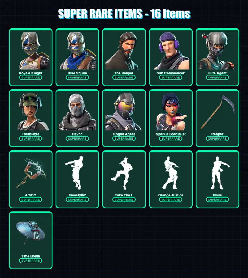 [PC/PSN] | Royale Knight | Blue Squire | The Reaper | Sub Commander | Elite Agent | 31 skin | 33 pickaxe | 41 emote | 40 glider | Lv793