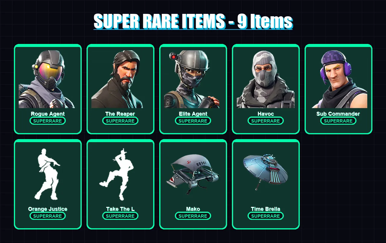 [PS4/PS5/XBOX/PC] | Rogue Agent | The Reaper | Elite Agent | Havoc | Sub Commander | 23 skin | 17 pickaxe | 22 emote | 25 glider | Lv422
