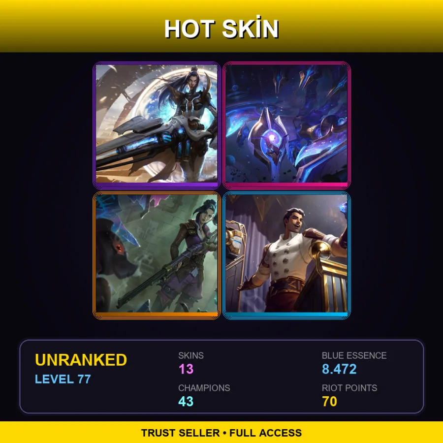 NA | Lv77 | Unranked | 13 Skin | 43 Champ