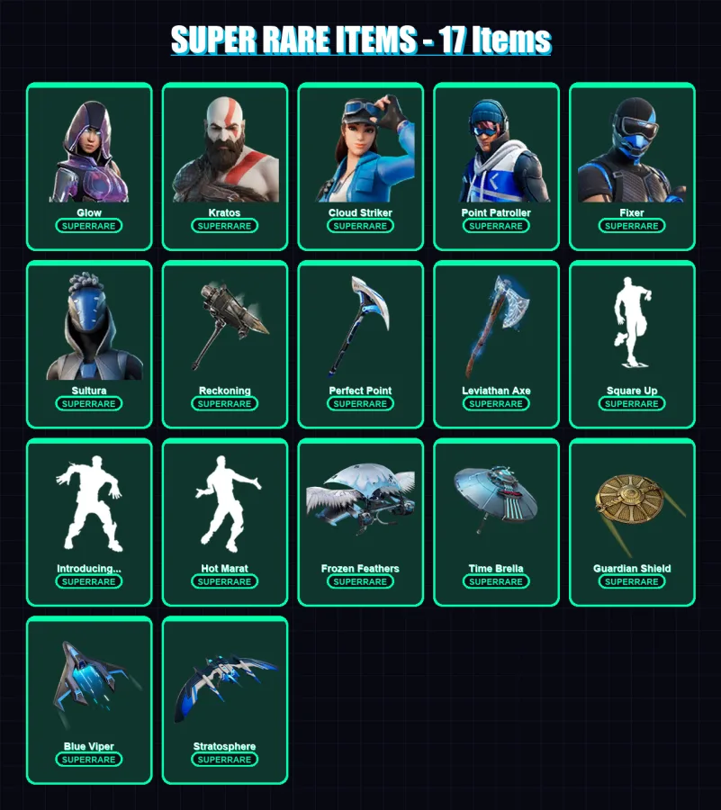 [PS4/PS5/XBOX/PC] | Glow | Kratos | Cloud Striker | Point Patroller | Fixer | 105 skin | 174 pickaxe | 107 emote | 134 glider | Lv1807