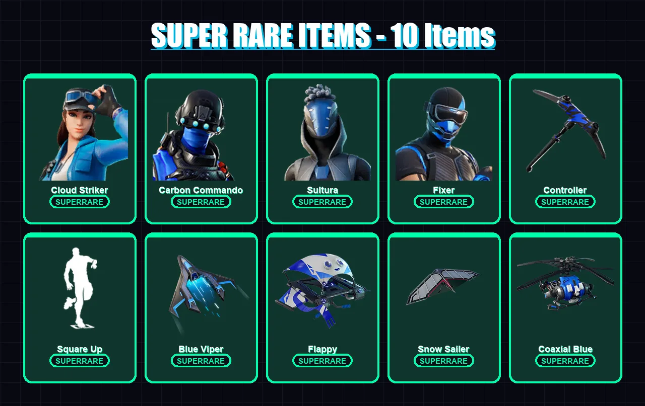 [PS4/PS5/XBOX/PC] | Cloud Striker | Carbon Commando | Sultura | Fixer | Shinji | 9 skin | 13 pickaxe | 9 emote | 9 glider | Lv30