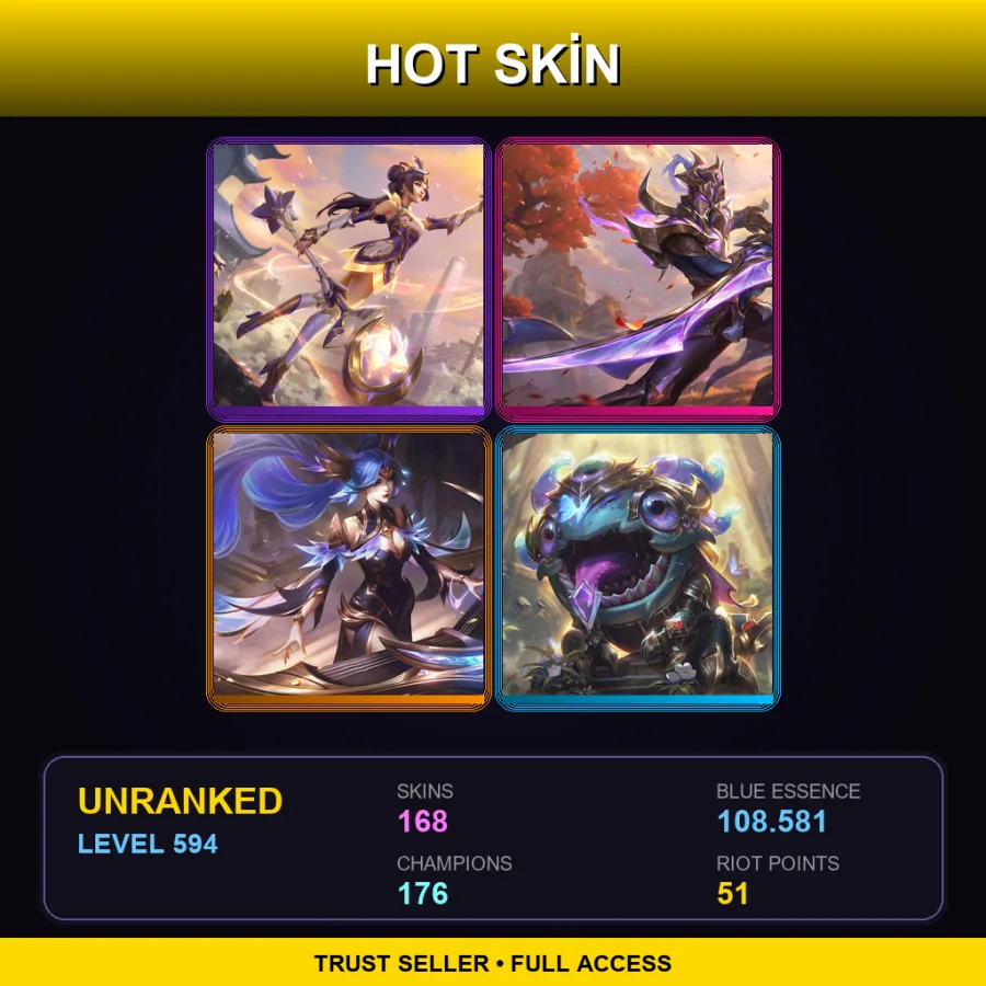 TR | Lv594 | Unranked | 168 Skin | 176 Champ — LoL account