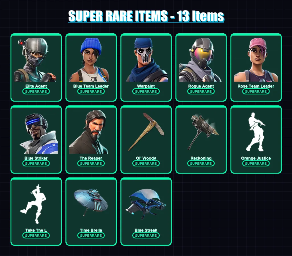 [PS4/PS5/XBOX/PC] | Elite Agent | Blue Team Leader | Warpaint | Rogue Agent | Rose Team Leader | 82 skin | 64 pickaxe | 74 emote | 72 glider | Lv973