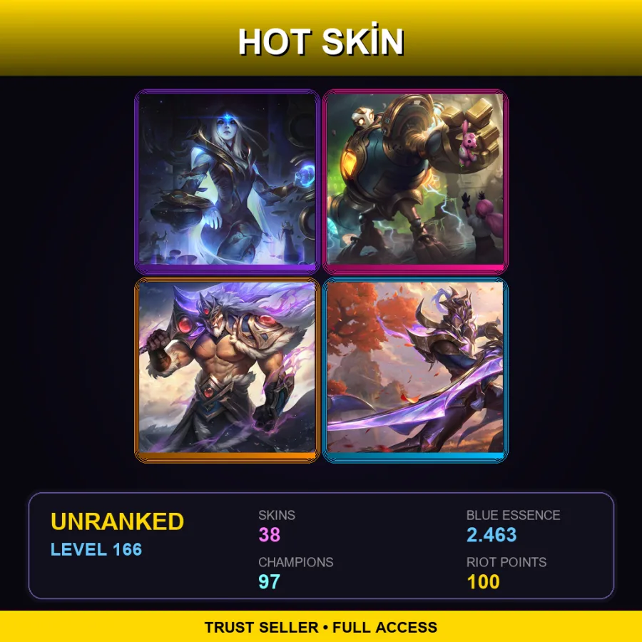 LAN | Lv166 | Unranked | 38 Skin | 97 Champ — Unranked / Smurf League of Legends