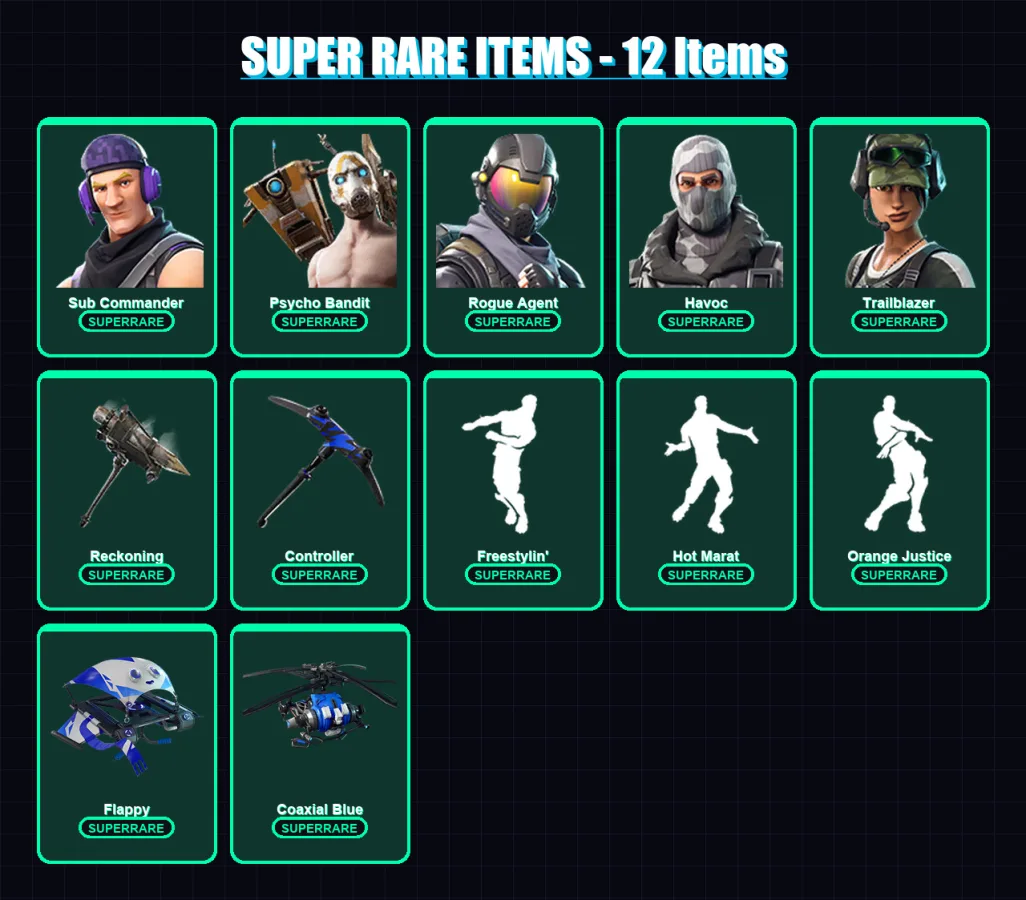 [PC/XBOX] | Sub Commander | Psycho Bandit | Rogue Agent | Havoc | Trailblazer | 63 skin | 58 pickaxe | 54 emote | 58 glider | Lv760 — Fortnite account
