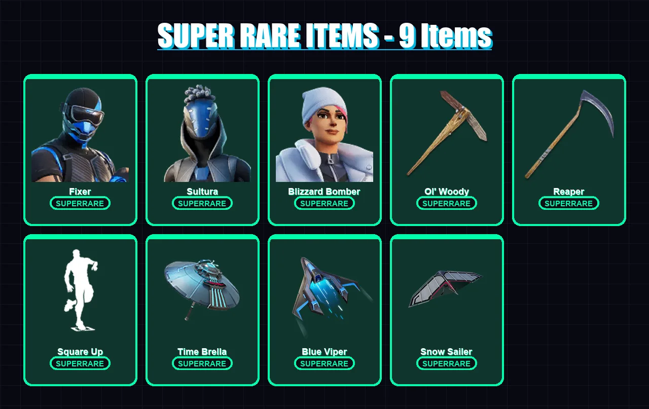 [PS4/PS5/XBOX/PC] | Fixer | Sultura | Blizzard Bomber | The Imagined | Spectra Knight | 98 skin | 133 pickaxe | 67 emote | 106 glider | Lv1282