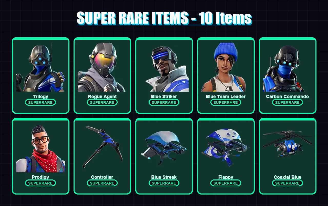 [PC/XBOX] | Trilogy | Rogue Agent | Blue Striker | Blue Team Leader | Carbon Commando | 31 skin | 44 pickaxe | 56 emote | 35 glider | Lv498 — Fortnite account