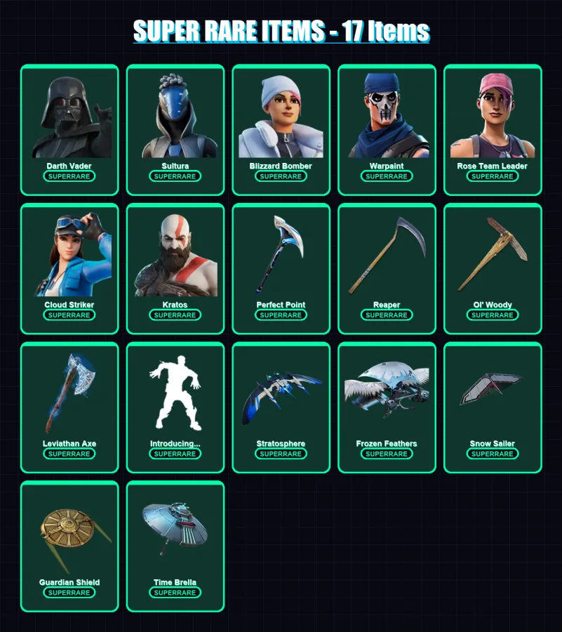 [PS4/PS5/XBOX/PC] | Darth Vader | Sultura | Blizzard Bomber | Warpaint | Rose Team Leader | 524 skin | 443 pickaxe | 483 emote | 278 glider | Lv5441