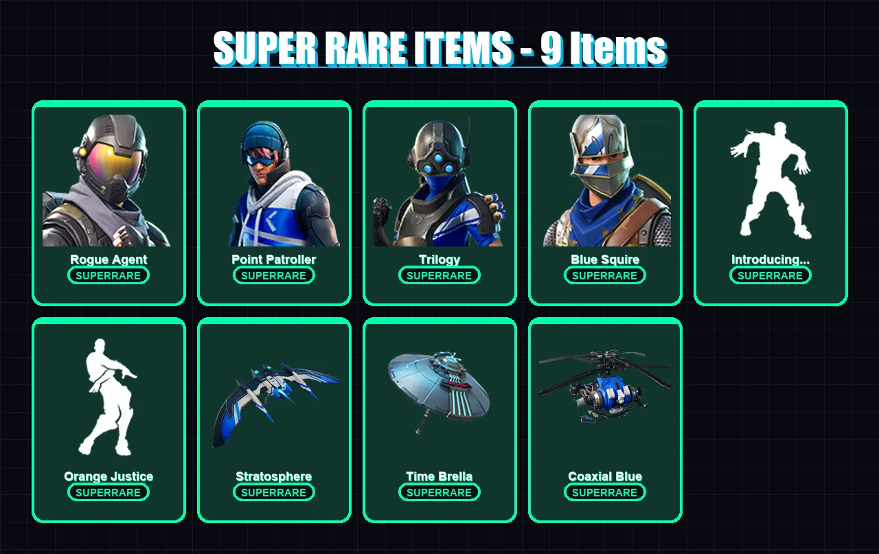 [PC/XBOX] | Rogue Agent | Point Patroller | Trilogy | Blue Squire | Love Ranger | 54 skin | 69 pickaxe | 68 emote | 82 glider | Lv1053