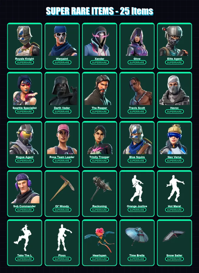 [PC/XBOX] | Royale Knight | Warpaint | Xander | Glow | Elite Agent | 525 skin | 447 pickaxe | 355 emote | 315 glider | Lv4362