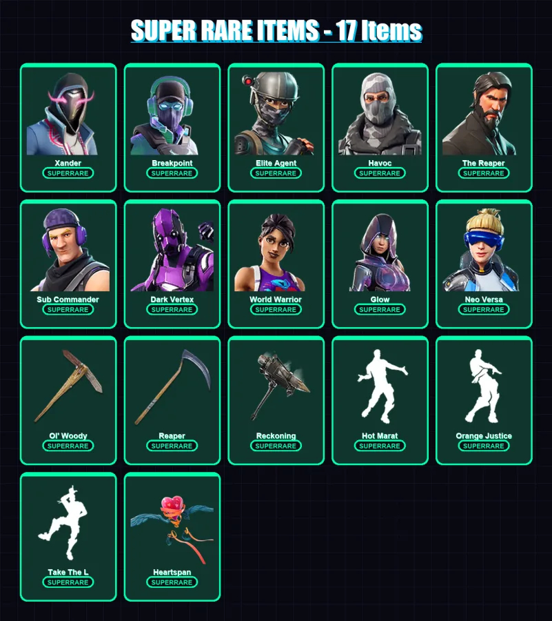 [PC/XBOX/PSN] | Xander | Breakpoint | Elite Agent | Havoc | The Reaper | 162 skin | 110 pickaxe | 110 emote | 103 glider | Lv1756