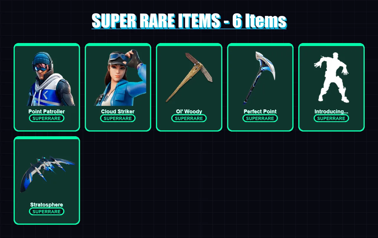 [PS4/PS5/XBOX/PC] | Point Patroller | Cloud Striker | Era | Mizuki | Fade | 86 skin | 92 pickaxe | 79 emote | 78 glider | Lv1097
