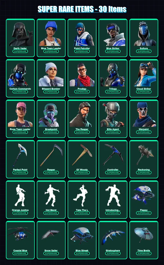 [PC/XBOX/PSN] | Darth Vader | Blue Team Leader | Point Patroller | Blue Striker | Sultura | 218 skin | 253 pickaxe | 257 emote | 218 glider | Lv3556