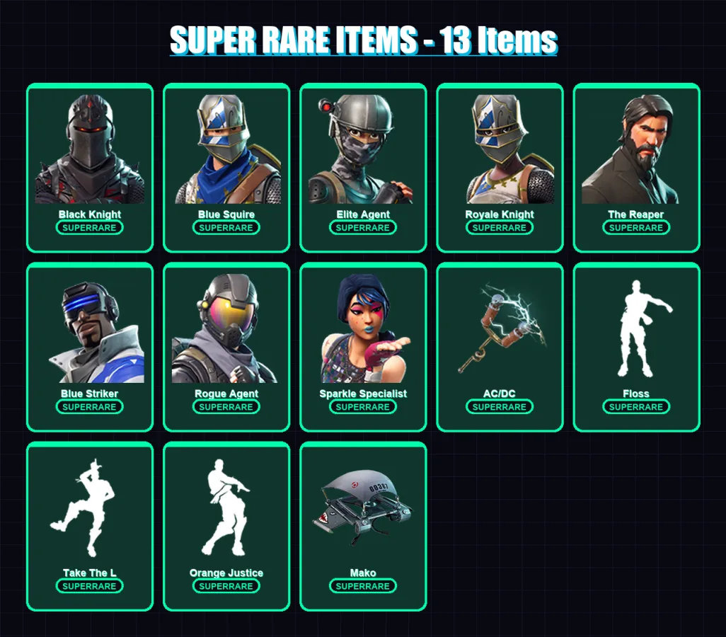 [PS4/PS5/XBOX/PC] | Black Knight | Blue Squire | Elite Agent | Royale Knight | The Reaper | 39 skin | 30 pickaxe | 30 emote | 31 glider | Lv485