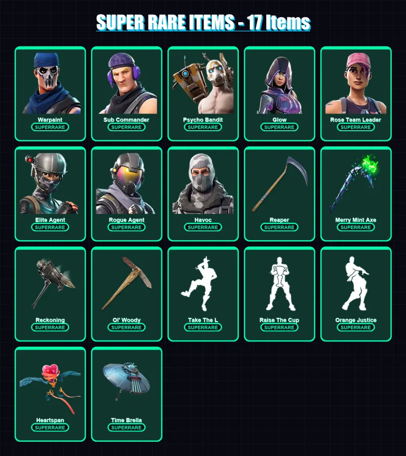 [PC/XBOX/PSN] | Warpaint | Sub Commander | Psycho Bandit | Glow | Rose Team Leader | 108 skin | 137 pickaxe | 128 emote | 123 glider | Lv2364 — Fortnite account