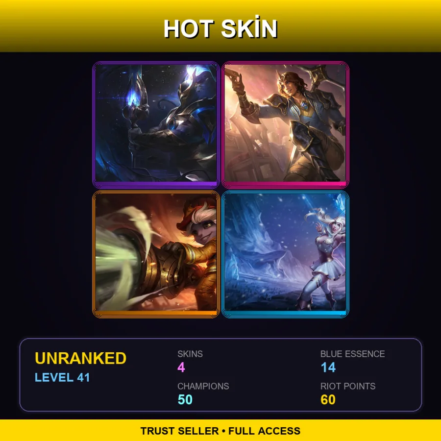 SG | Lv41 | Unranked | 4 Skin | 50 Champ — LoL account
