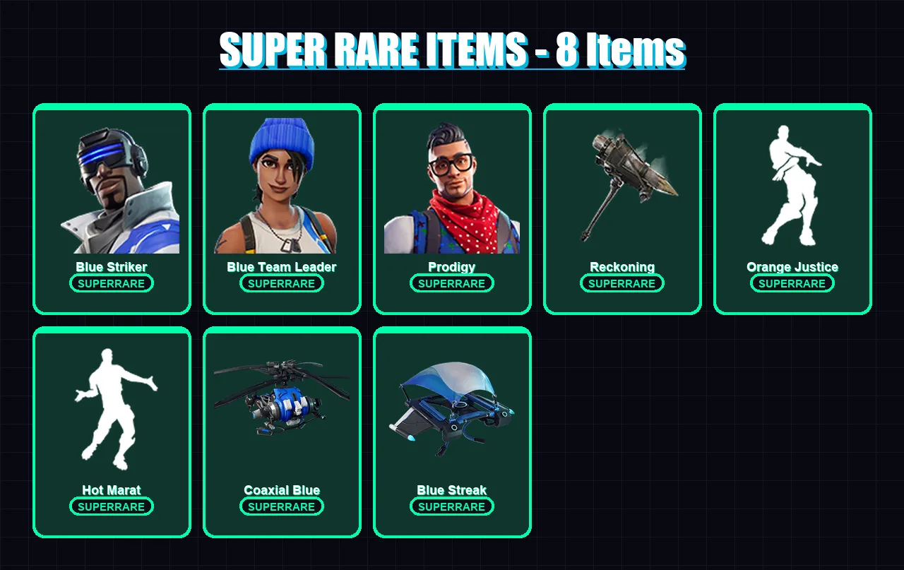 [PC/XBOX] | Blue Striker | Blue Team Leader | Prodigy | Carbide | The Visitor | 95 skin | 141 pickaxe | 109 emote | 122 glider | Lv2009