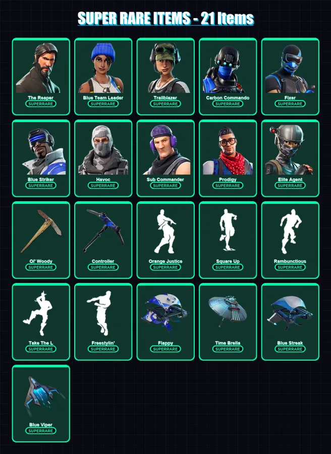 [PS4/PS5/XBOX/PC] | The Reaper | Blue Team Leader | Trailblazer | Carbon Commando | Fixer | 77 skin | 99 pickaxe | 82 emote | 87 glider | Lv1083