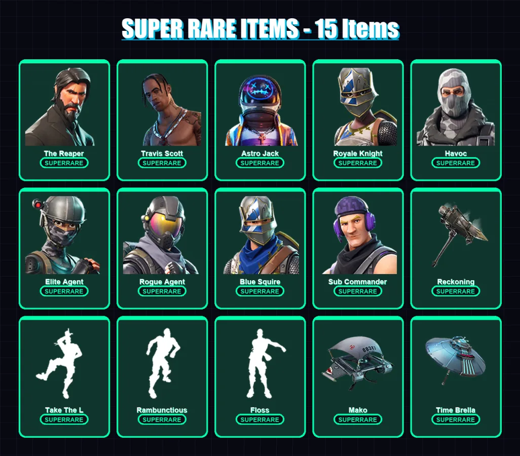 [PS4/PS5/XBOX/PC] | The Reaper | Travis Scott | Astro Jack | Royale Knight | Havoc | 52 skin | 59 pickaxe | 79 emote | 78 glider | Lv1250 — Fortnite account