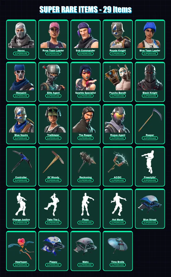 [PC/XBOX] | Havoc | Rose Team Leader | Sub Commander | Royale Knight | Blue Team Leader | 125 skin | 128 pickaxe | 99 emote | 107 glider | Lv1482 — Fortnite account