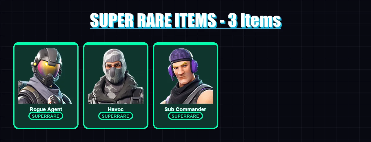 [PC/XBOX/PSN] | Rogue Agent | Havoc | Sub Commander | Drift | Wingman | 6 skin | 3 pickaxe | 4 emote | 3 glider | Lv43