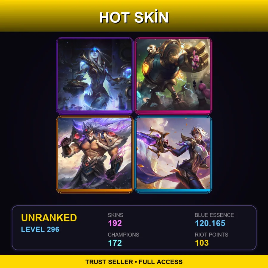 BR | Lv296 | Unranked | 192 Skin | 172 Champ — LoL account