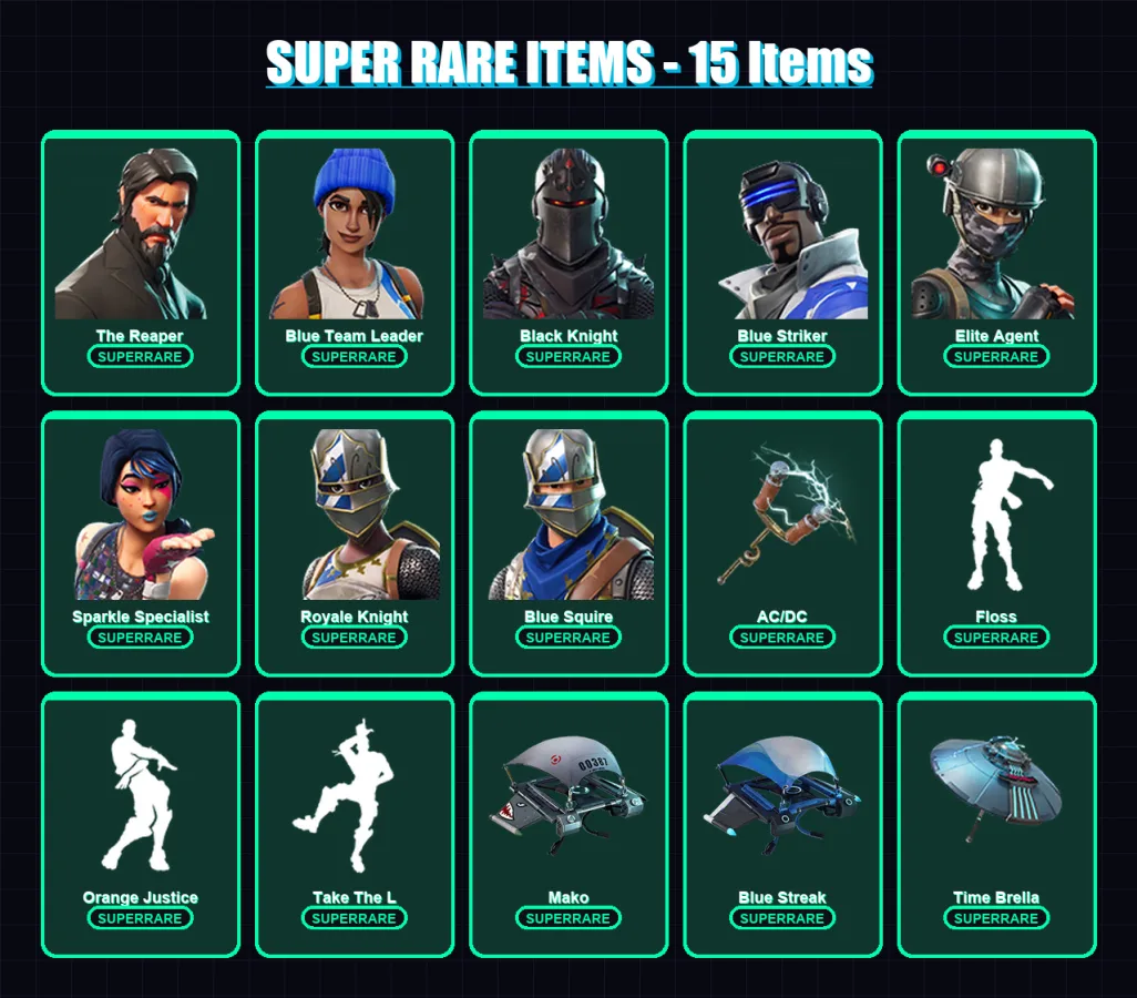 [PS4/PS5/XBOX/PC] | The Reaper | Blue Team Leader | Black Knight | Blue Striker | Elite Agent | 44 skin | 35 pickaxe | 39 emote | 38 glider | Lv668