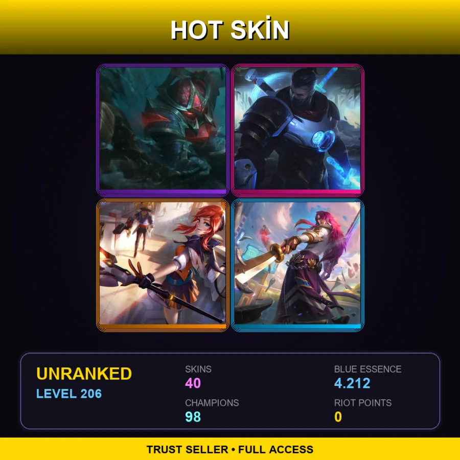 LAS | Lv206 | Unranked | 40 Skin | 98 Champ — LoL account