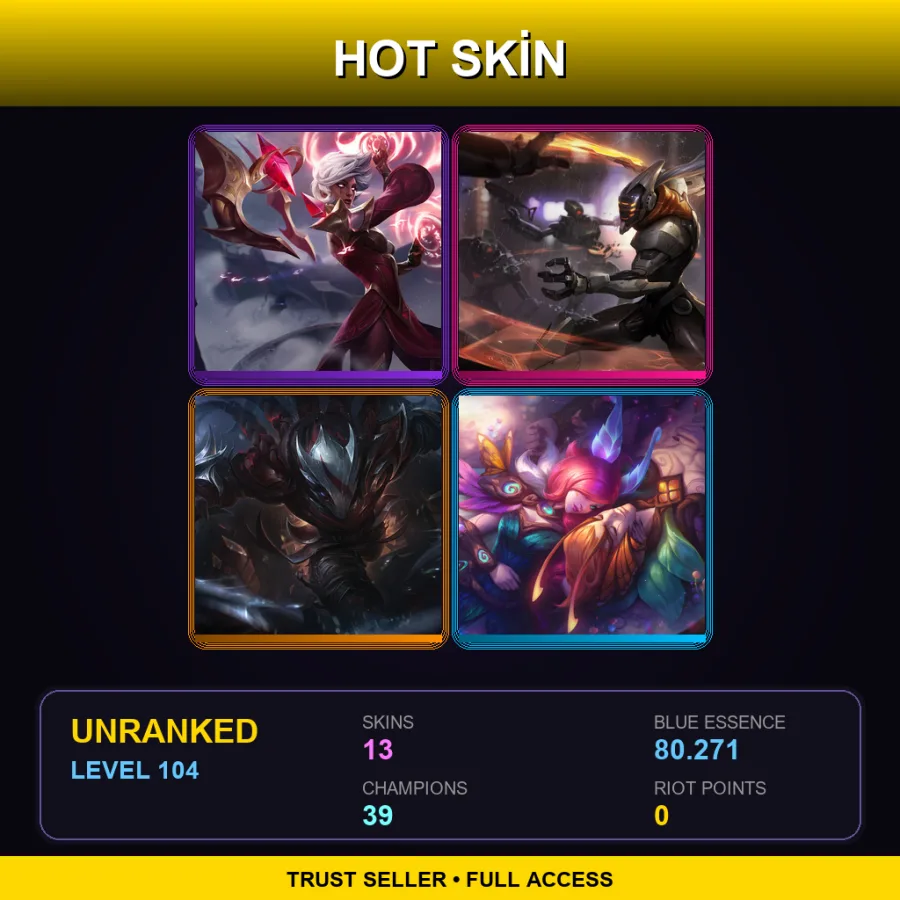 EUW | Conqueror Karma | PROJECT: Yi | Blood Moon Talon | Elderwood Rakan | 13 Skin | 39 Champ | Lv104