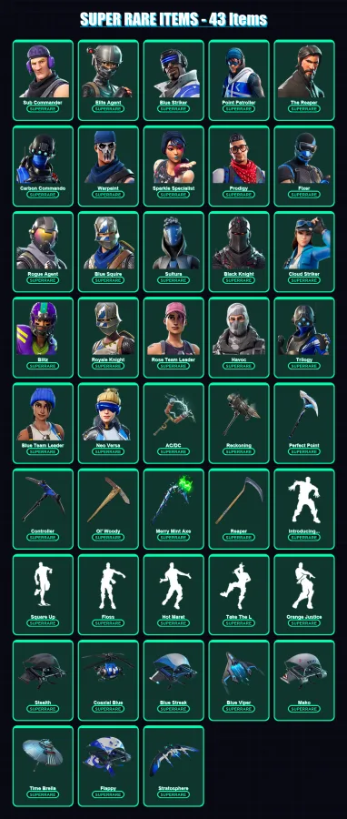 [PC] | Sub Commander | Elite Agent | Blue Striker | Point Patroller | The Reaper | 235 skin | 174 pickaxe | 159 emote | 144 glider | Lv1922