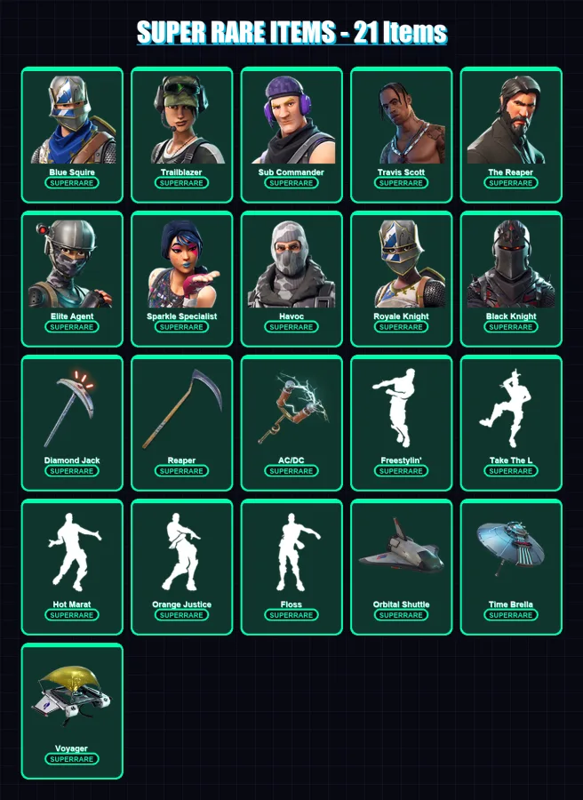 [PC/PSN] | Blue Squire | Trailblazer | Sub Commander | Travis Scott | The Reaper | 107 skin | 115 pickaxe | 82 emote | 83 glider | Lv1294