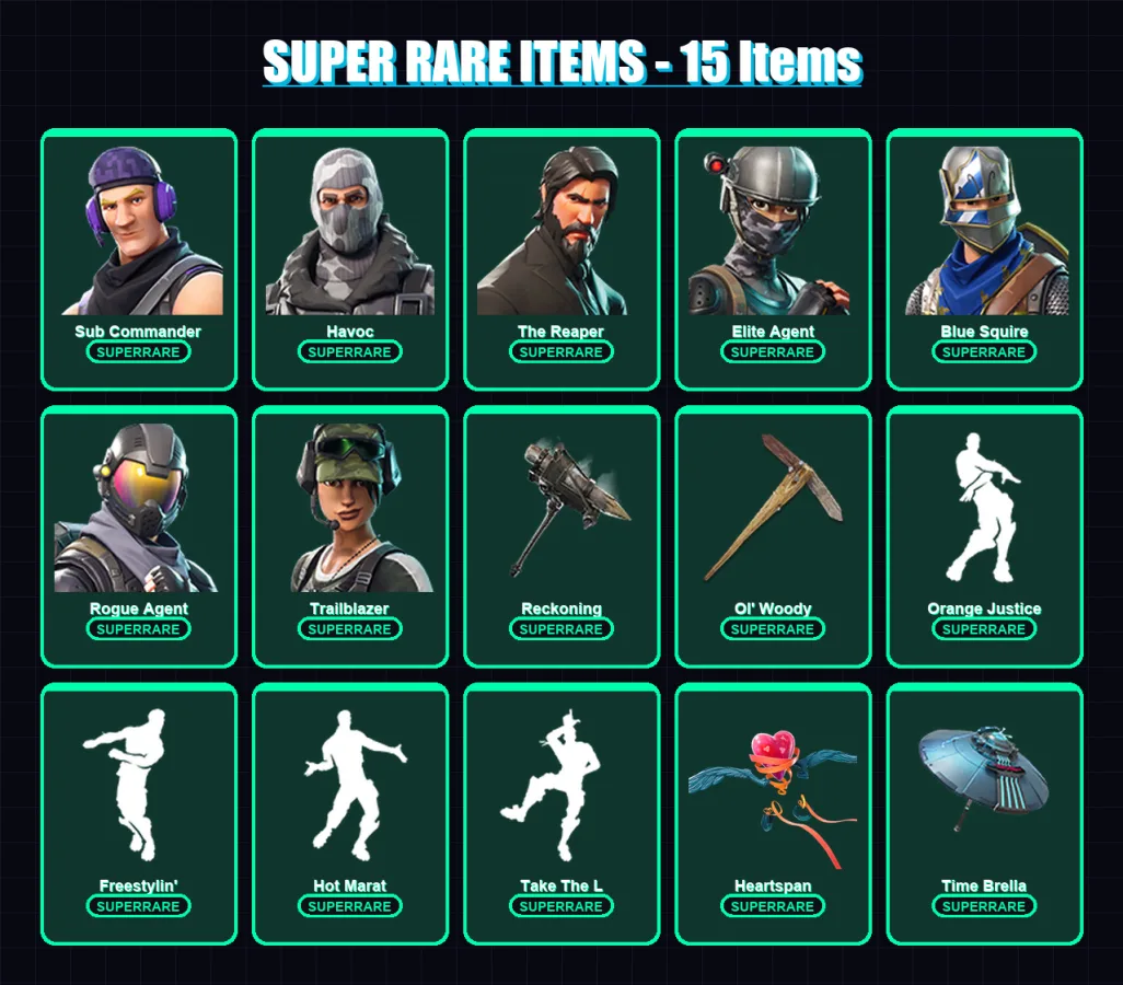 [PC/XBOX/PSN] | Sub Commander | Havoc | The Reaper | Elite Agent | Blue Squire | 101 skin | 76 pickaxe | 78 emote | 75 glider | Lv782