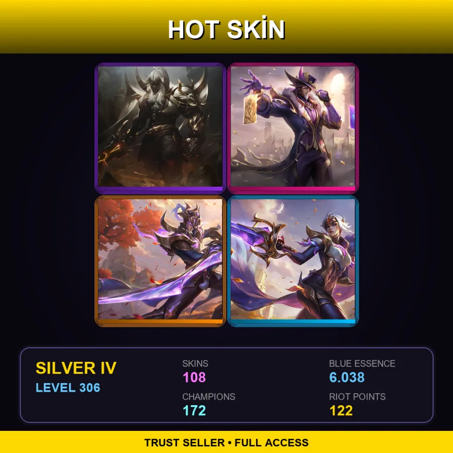 EUW | Lv306 | Silver IV | 108 Skin | 172 Champ