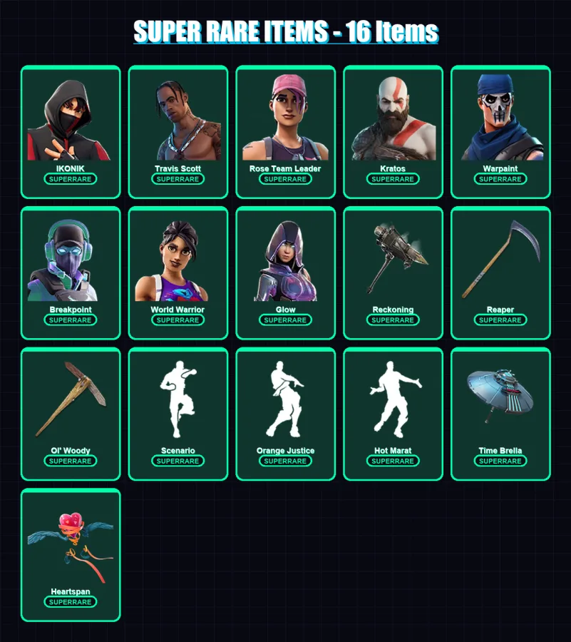 [PC/PSN] | IKONIK | Travis Scott | Rose Team Leader | Kratos | Warpaint | 146 skin | 128 pickaxe | 132 emote | 110 glider | Lv1551