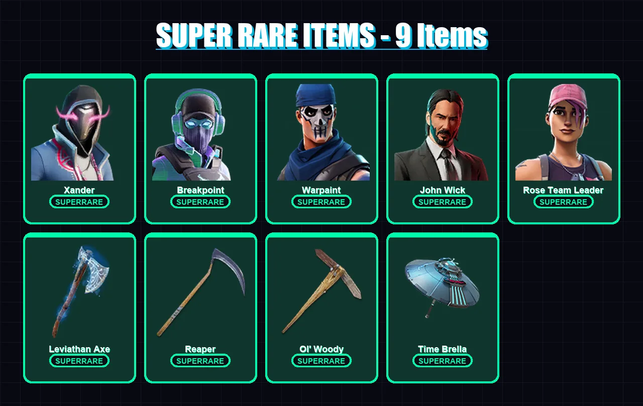 [PC/XBOX] | Xander | Breakpoint | Warpaint | John Wick | Rose Team Leader | 186 skin | 159 pickaxe | 129 emote | 121 glider | Lv1851