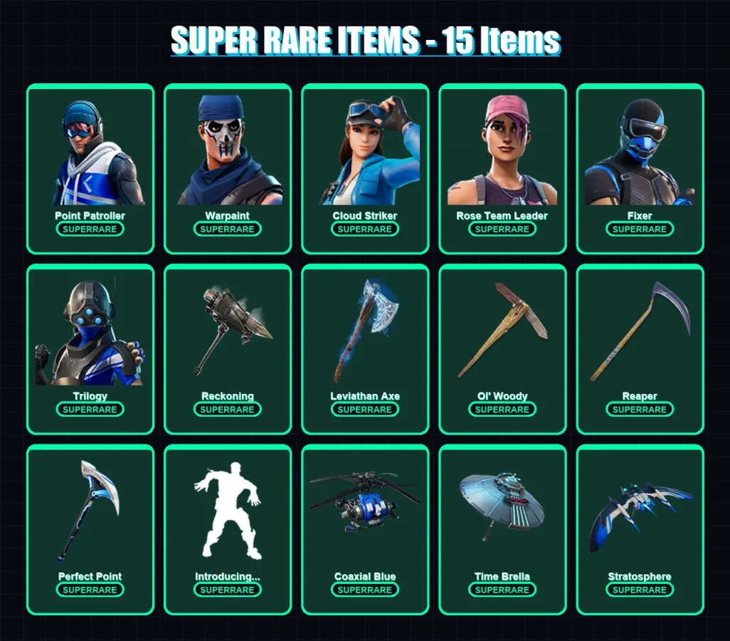 [PC/XBOX/PSN] | Point Patroller | Warpaint | Cloud Striker | Rose Team Leader | Fixer | 194 skin | 228 pickaxe | 142 emote | 178 glider | Lv2289 — Fortnite account