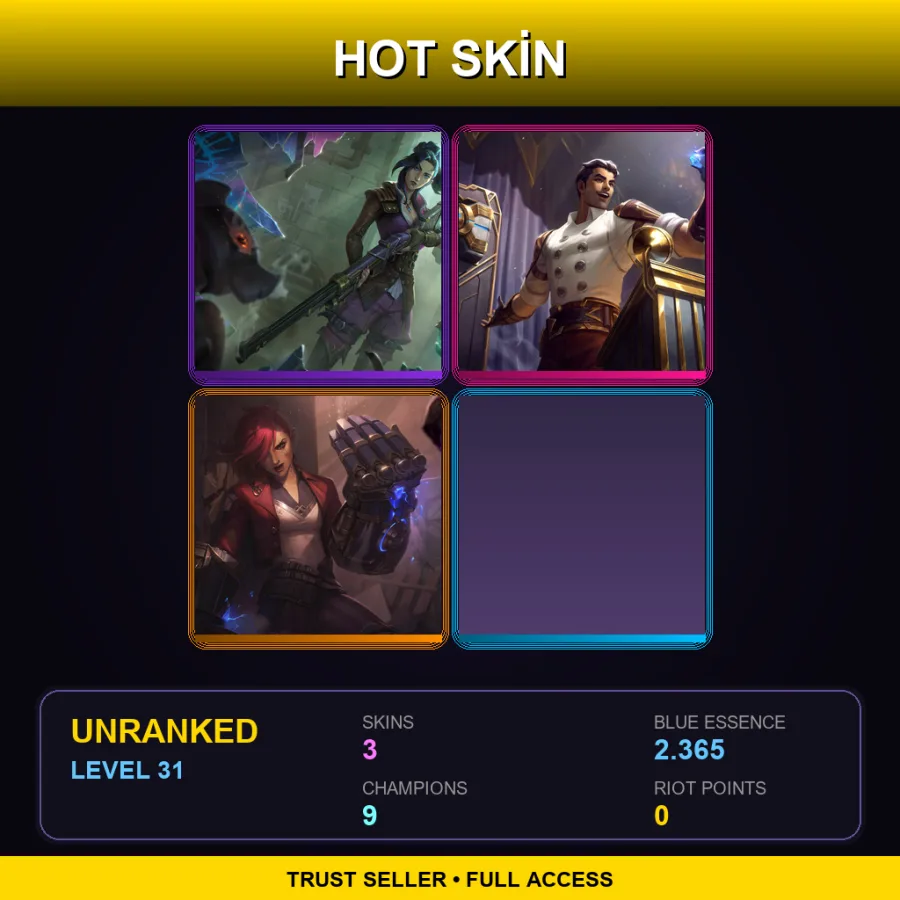 EUW | Lv31 | Unranked | 3 Skin | 9 Champ — LoL account