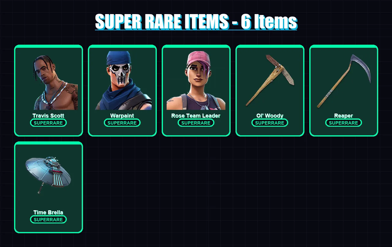 [PC/XBOX/PSN] | Travis Scott | Warpaint | Rose Team Leader | Raz | Midas | 94 skin | 137 pickaxe | 110 emote | 124 glider | Lv2065