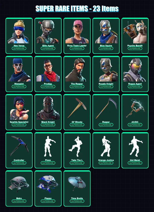 [PC] | Neo Versa | Elite Agent | Rose Team Leader | Blue Squire | Psycho Bandit | 257 skin | 263 pickaxe | 199 emote | 181 glider | Lv2825