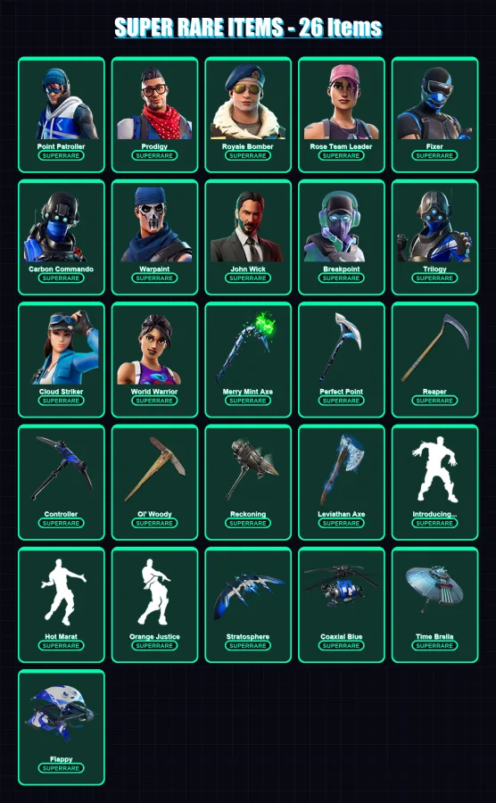 [PC/XBOX] | Point Patroller | Prodigy | Royale Bomber | Rose Team Leader | Fixer | 182 skin | 163 pickaxe | 147 emote | 134 glider | Lv1726