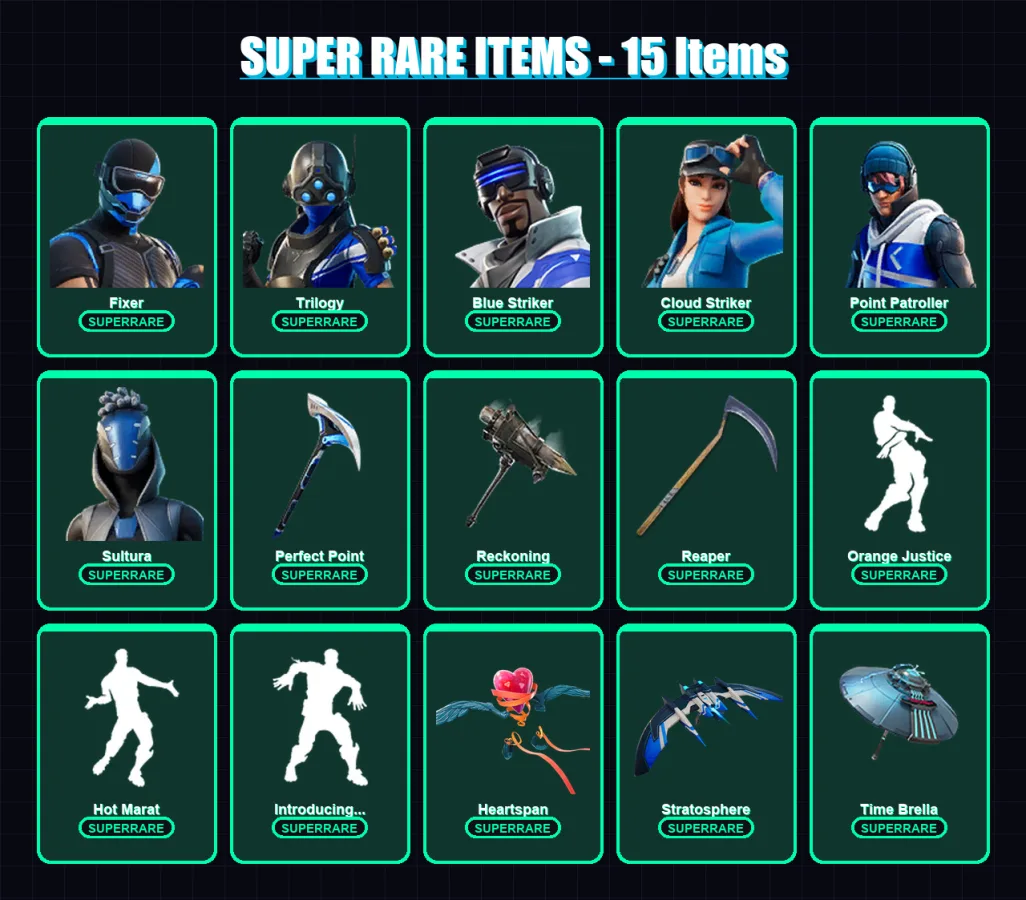 [PC/XBOX] | Fixer | Trilogy | Blue Striker | Cloud Striker | Point Patroller | 63 skin | 67 pickaxe | 77 emote | 65 glider | Lv1104