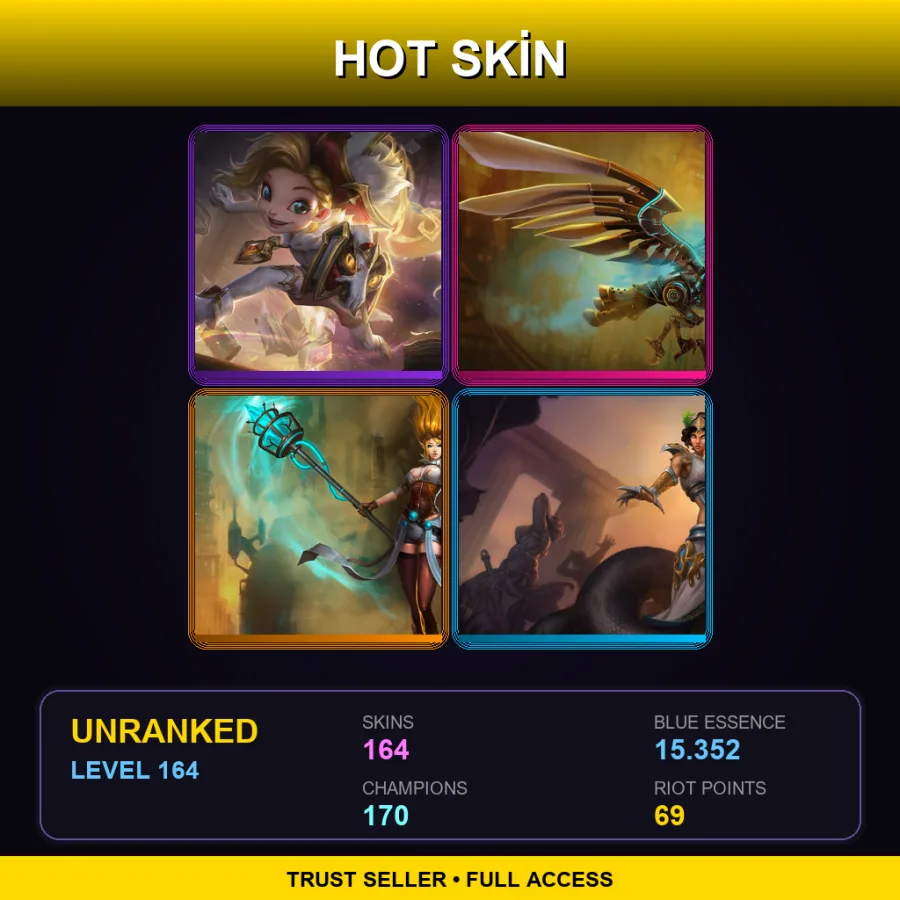 NA | Lv164 | Unranked | 164 Skin | 170 Champ — LoL account