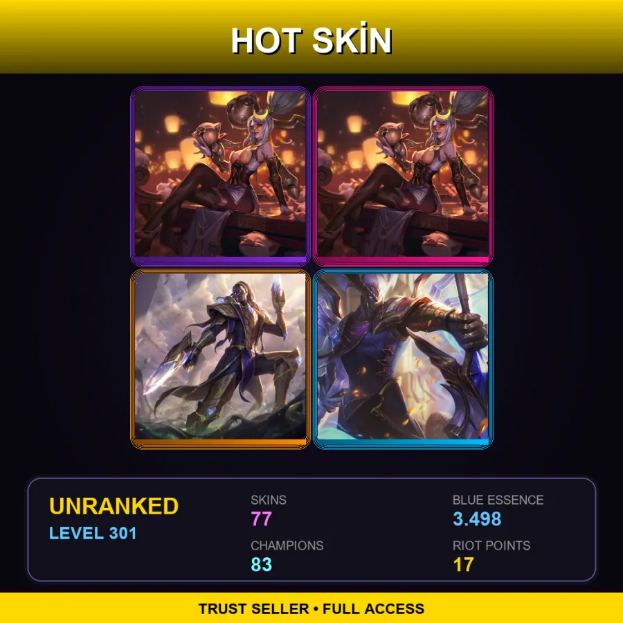 SG | Lv301 | Unranked | 77 Skin | 83 Champ — LoL account