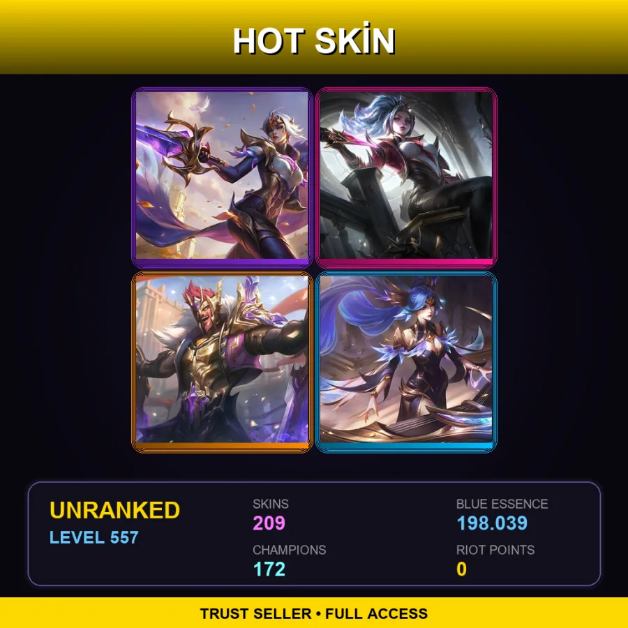 EUW | Lv557 | Unranked | 209 Skin | 172 Champ — LoL account