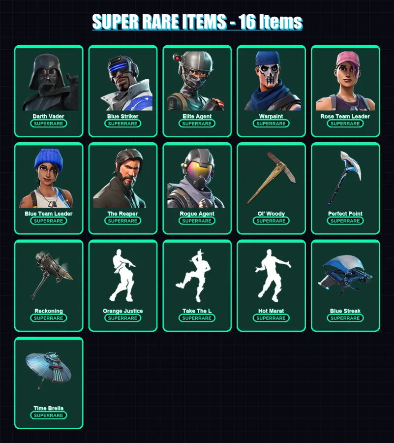 [PC/XBOX] | Darth Vader | Blue Striker | Elite Agent | Warpaint | Rose Team Leader | 138 skin | 142 pickaxe | 128 emote | 145 glider | Lv2367