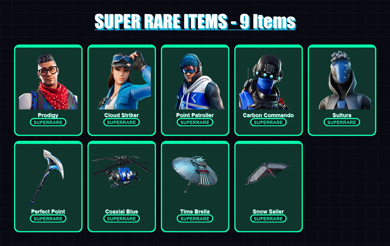 [PS4/PS5/XBOX/PC] | Prodigy | Cloud Striker | Point Patroller | Carbon Commando | Sultura | 34 skin | 53 pickaxe | 59 emote | 57 glider | Lv768